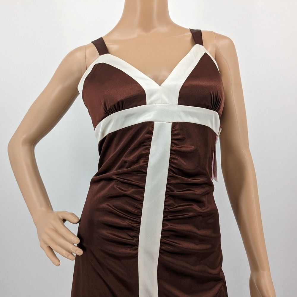 NWT Vintage y2k 2000s Morgan & Co Mini Dress Brown Ruching Mod Size L